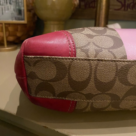 Coach Signature Pink Beige Heritage Stripe F11349 Tote Shoulder Bag - Picture 15 of 16